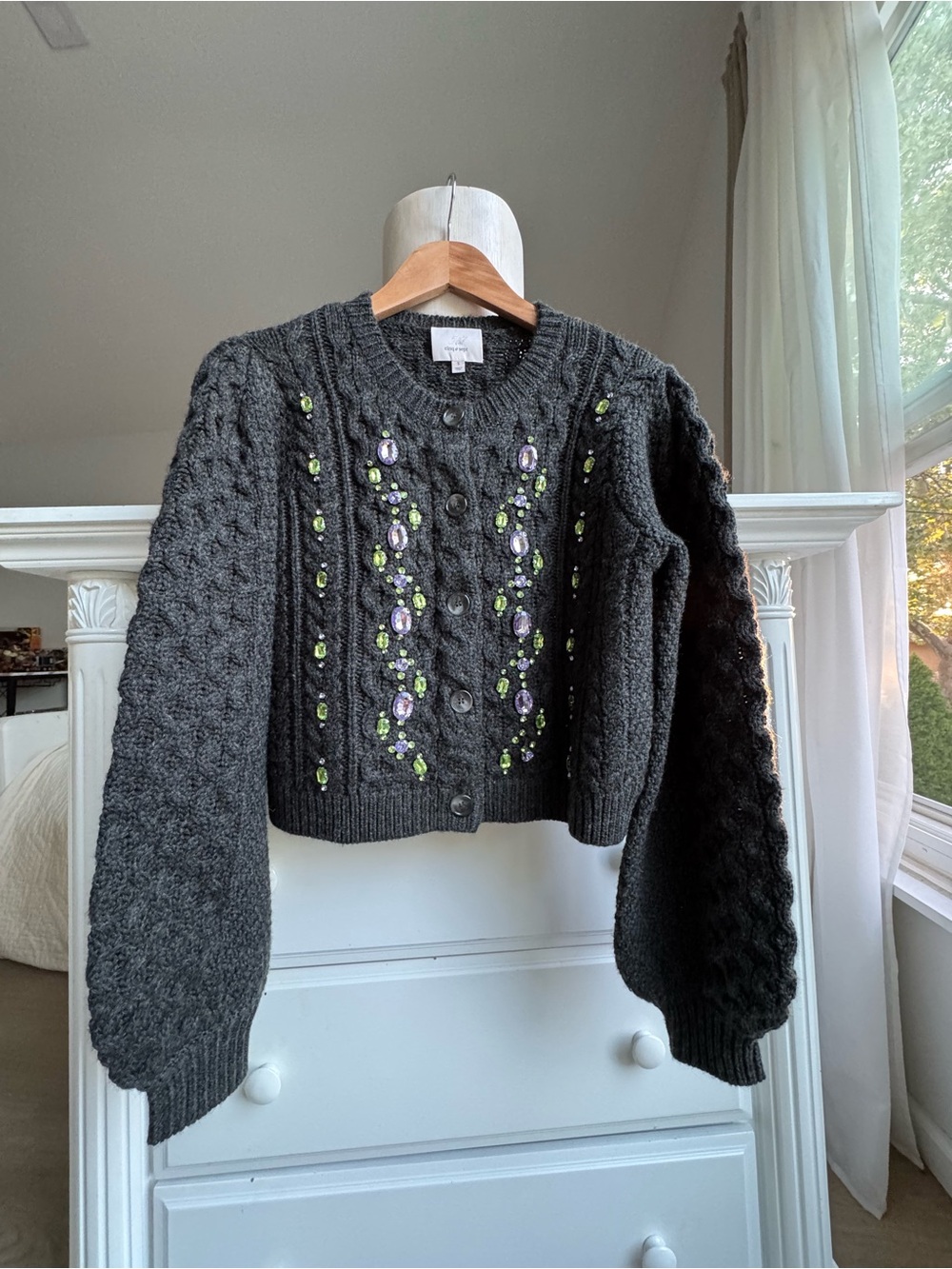 Cinq à Sept Embellished Cable Knit Cropped Cardigan Size S - Picture 3 of 15